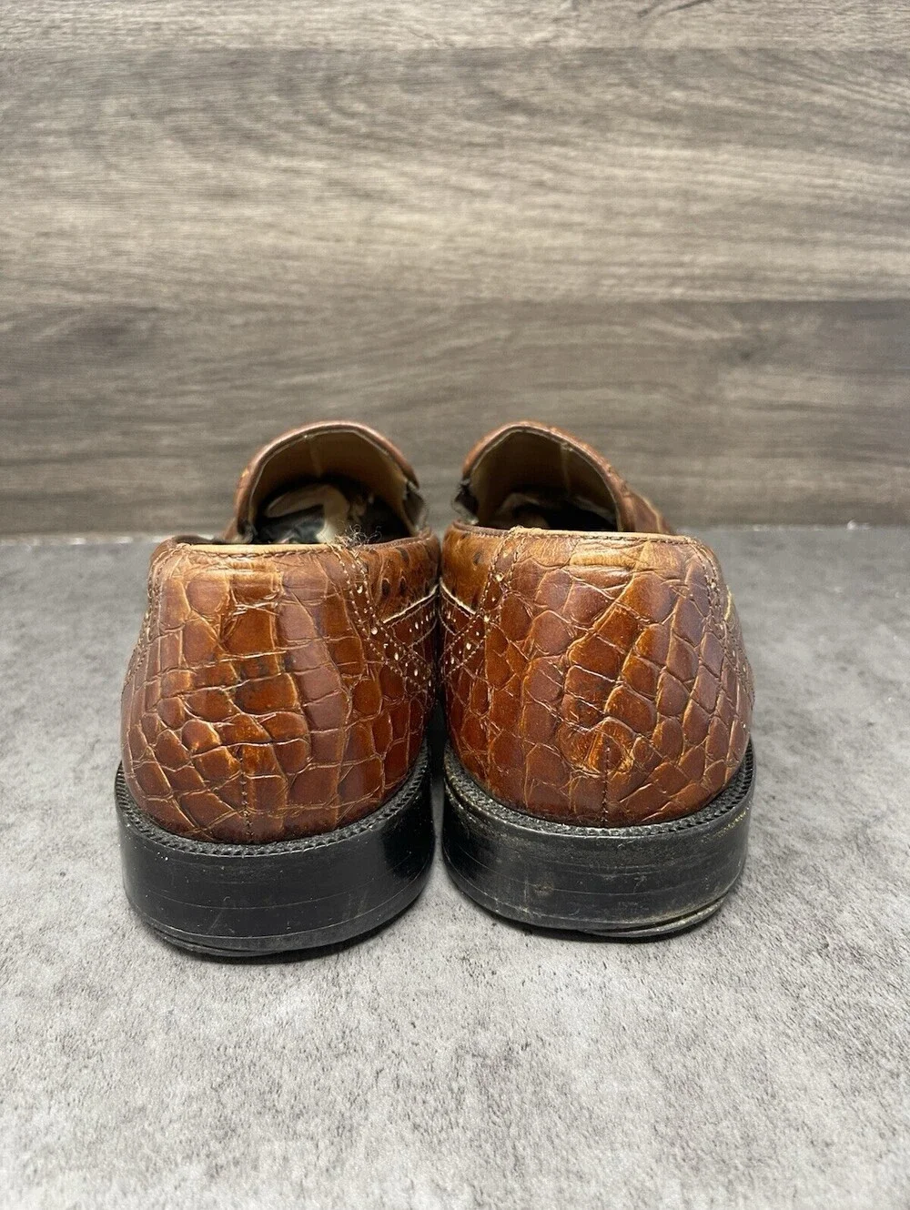 Stacy Adams Shoes Mens Size 12 Brown Croc Leather Loafer Slip On